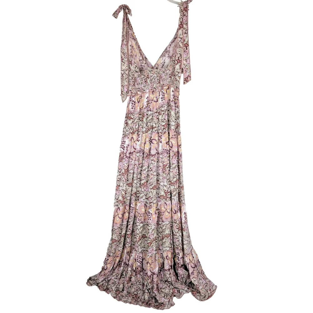 Free People Let's Smock About It Maxi Dress XS Pink Multi Boho Festival Beach